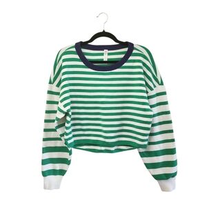 Anthropologie Green and White Striped Sweater